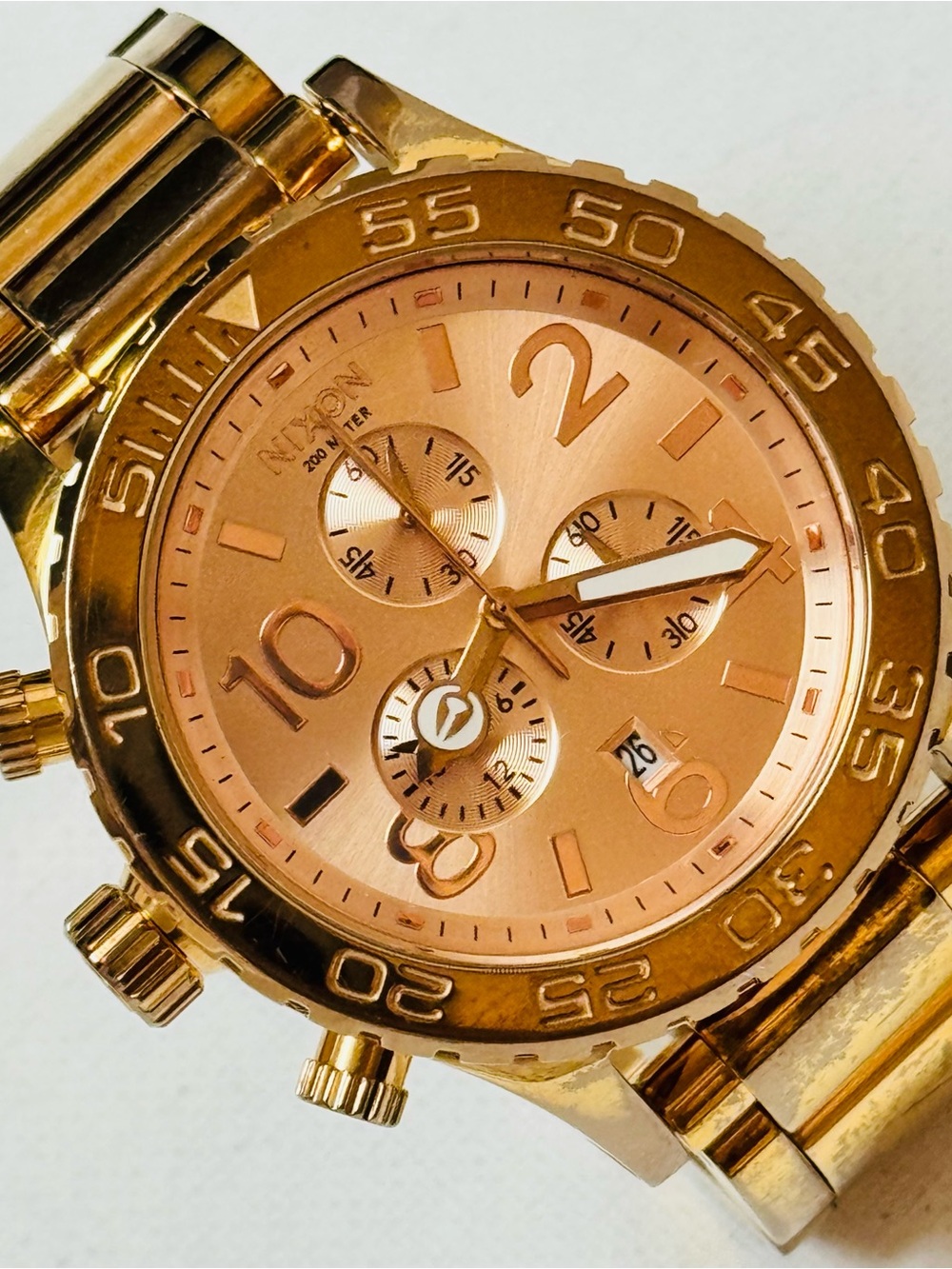 Nixon 42-20 Chrono Men's 6.25" MAX WRIST!! Rose Gold Chronograph Watch